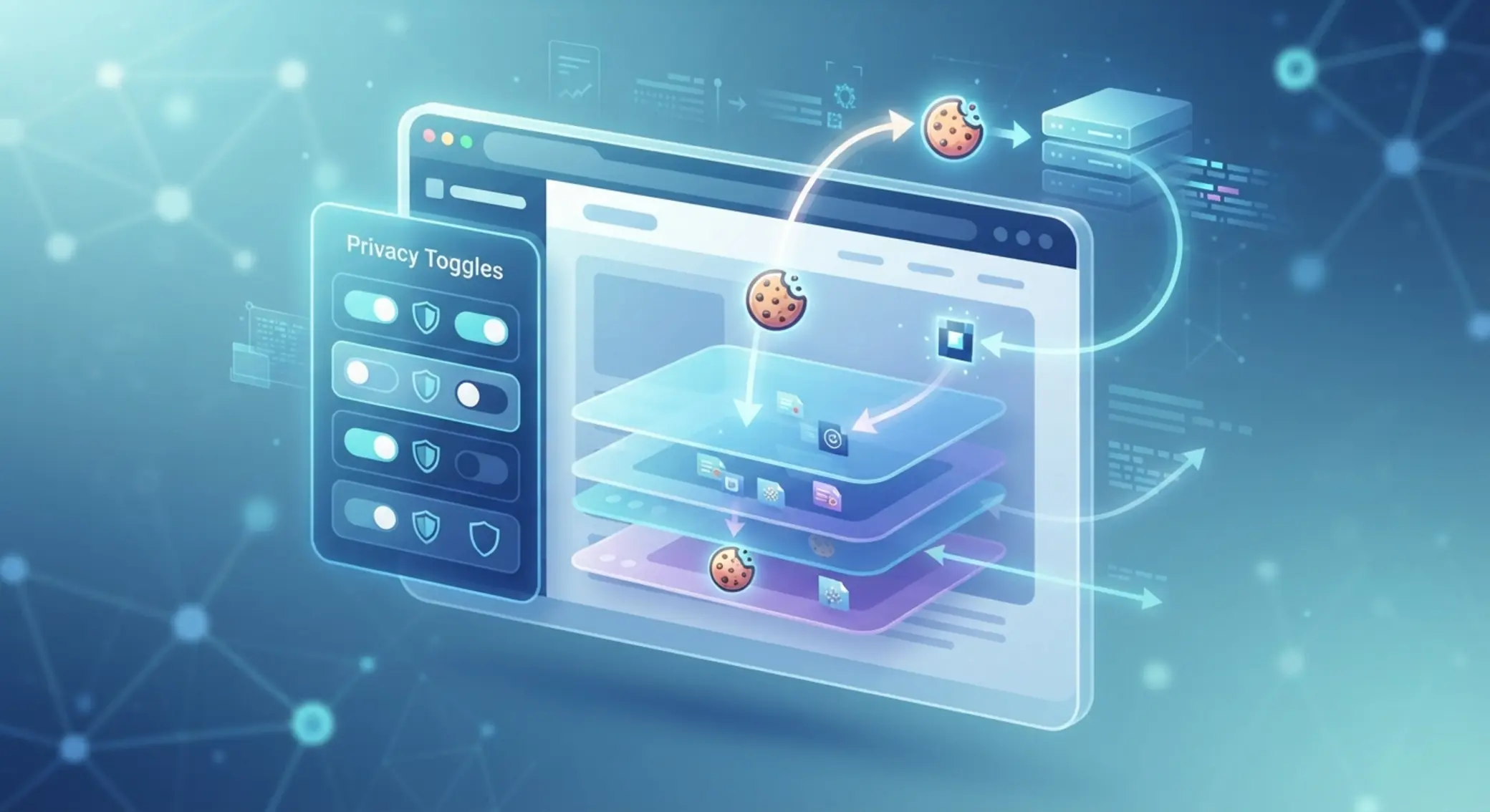Schema zur Funktionsweise von Cookies und Pixeln im Browser