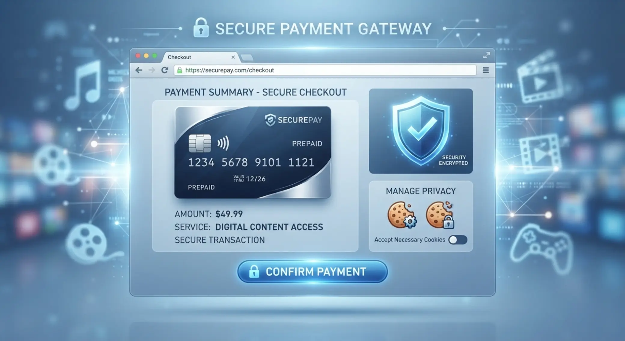 Sicher und bequem mit paysafecard online zahlen Illustration zur sicheren und bequemen Nutzung von paysafecard online mit Cookie-Symbolen