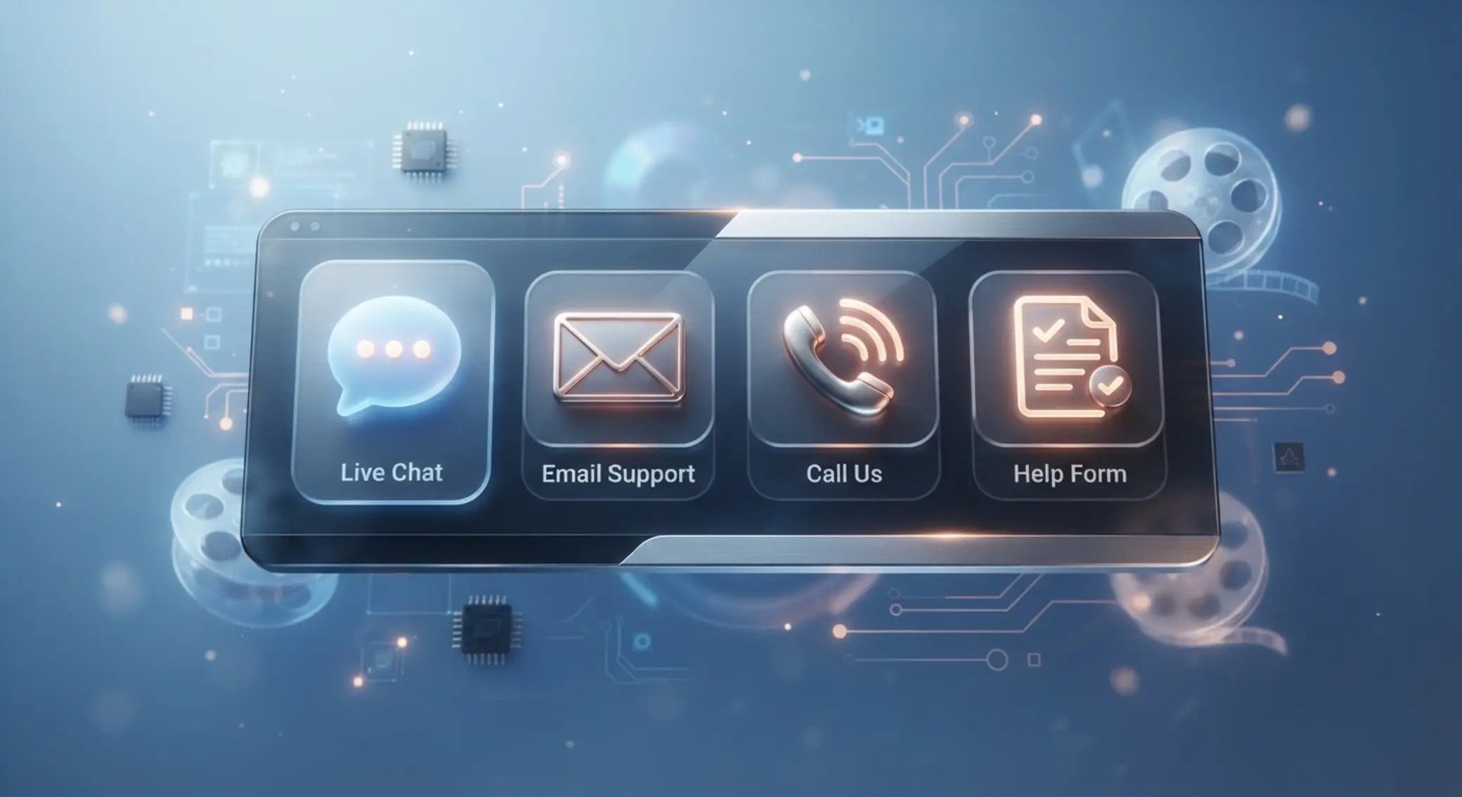 Support-Kanäle mit Chat, E-Mail, Telefon und Formular