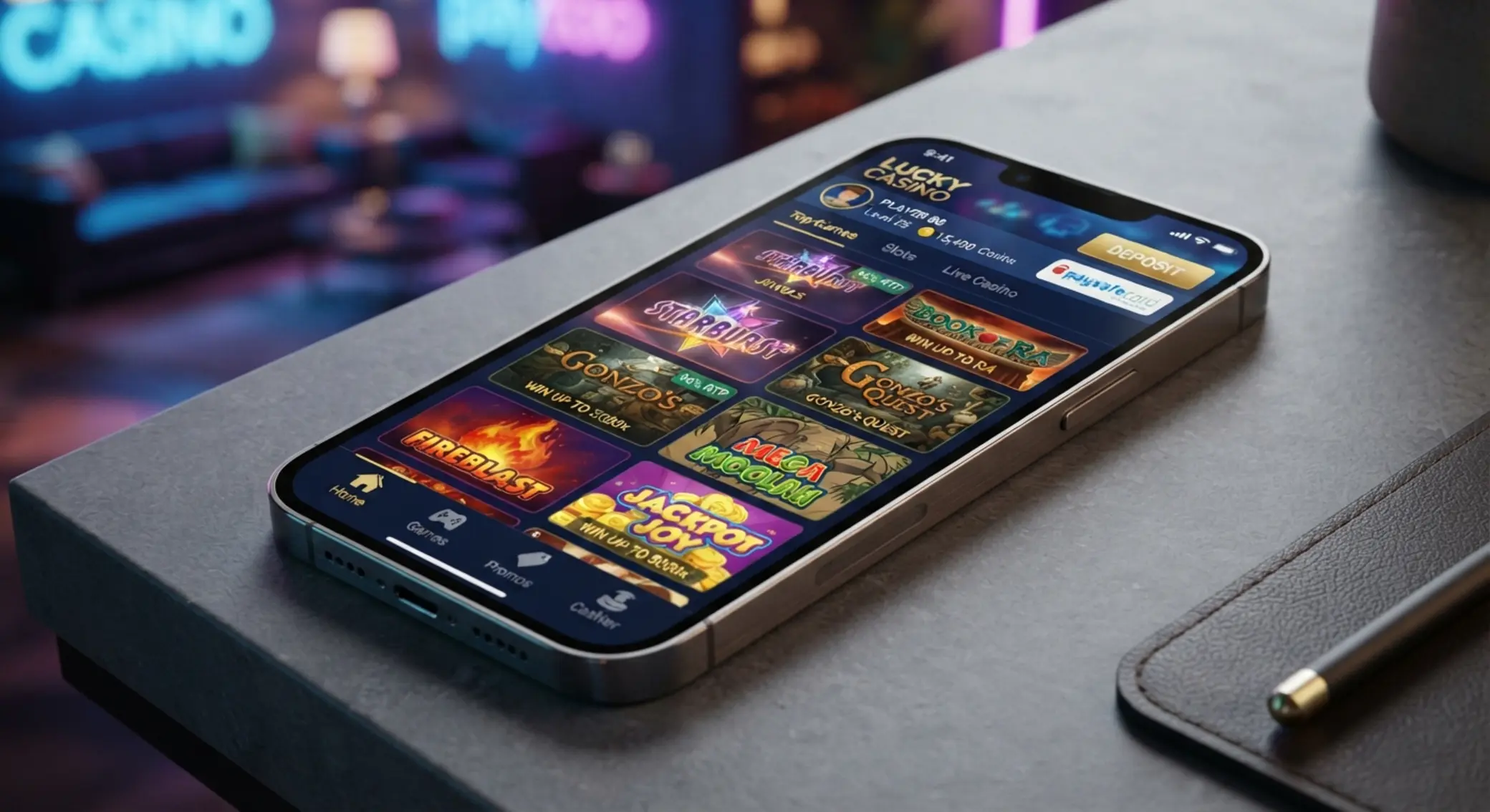 Smartphone mit mobiler Spielelobby und Prepaid-Einzahlungsoption