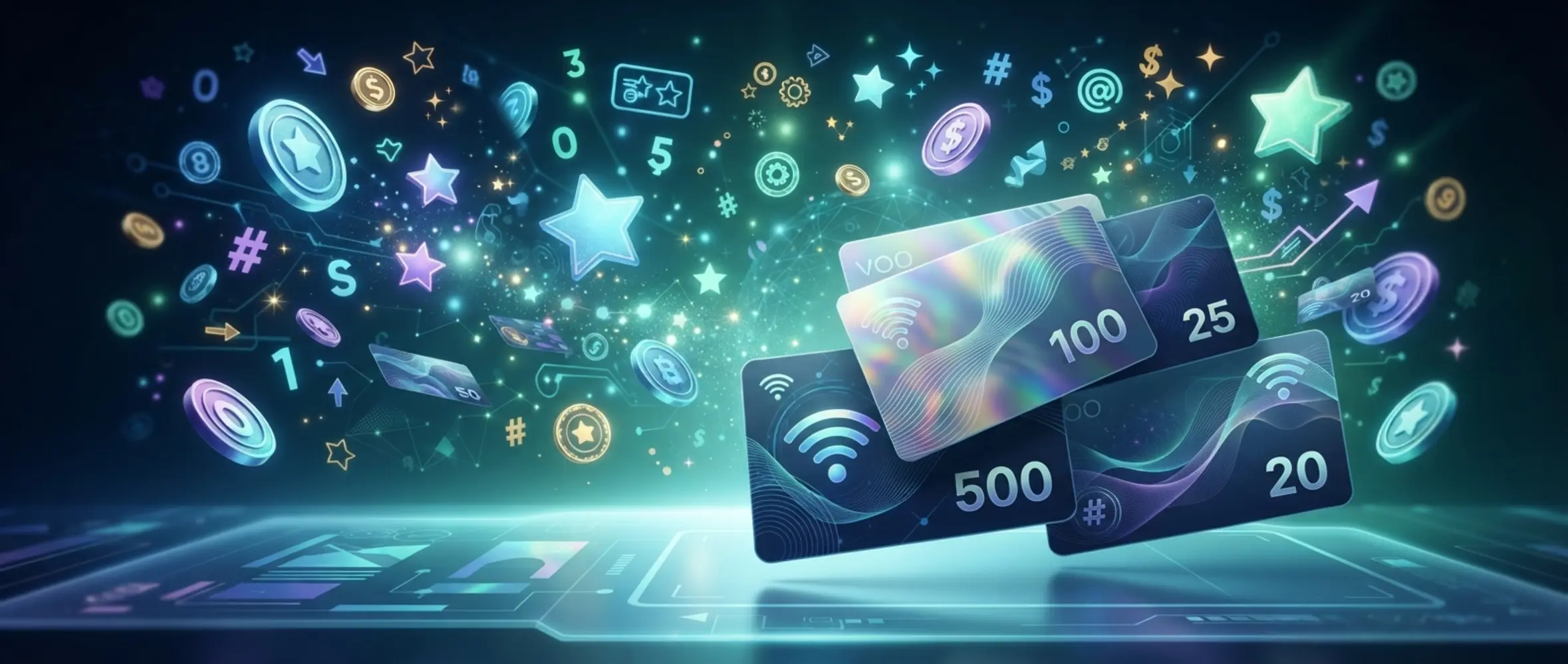 Paysafecard Bonus ohne Einzahlung Banner Paysafecard-Gutscheinkarten mit neutralen Spielelementen in moderner Banner-Optik