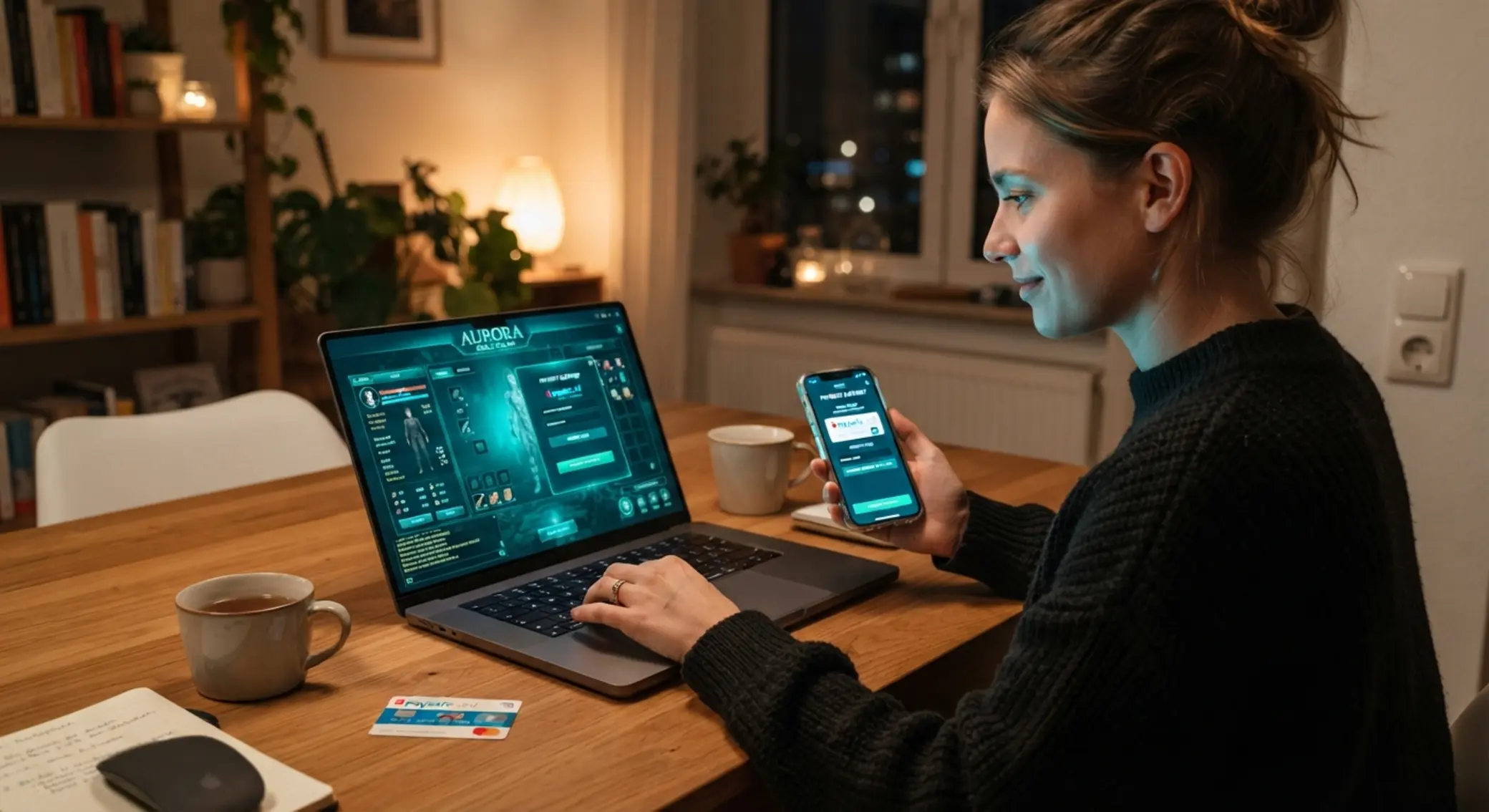 Spieler mit Laptop und Smartphone bei Paysafecard-Einzahlung ohne OASIS